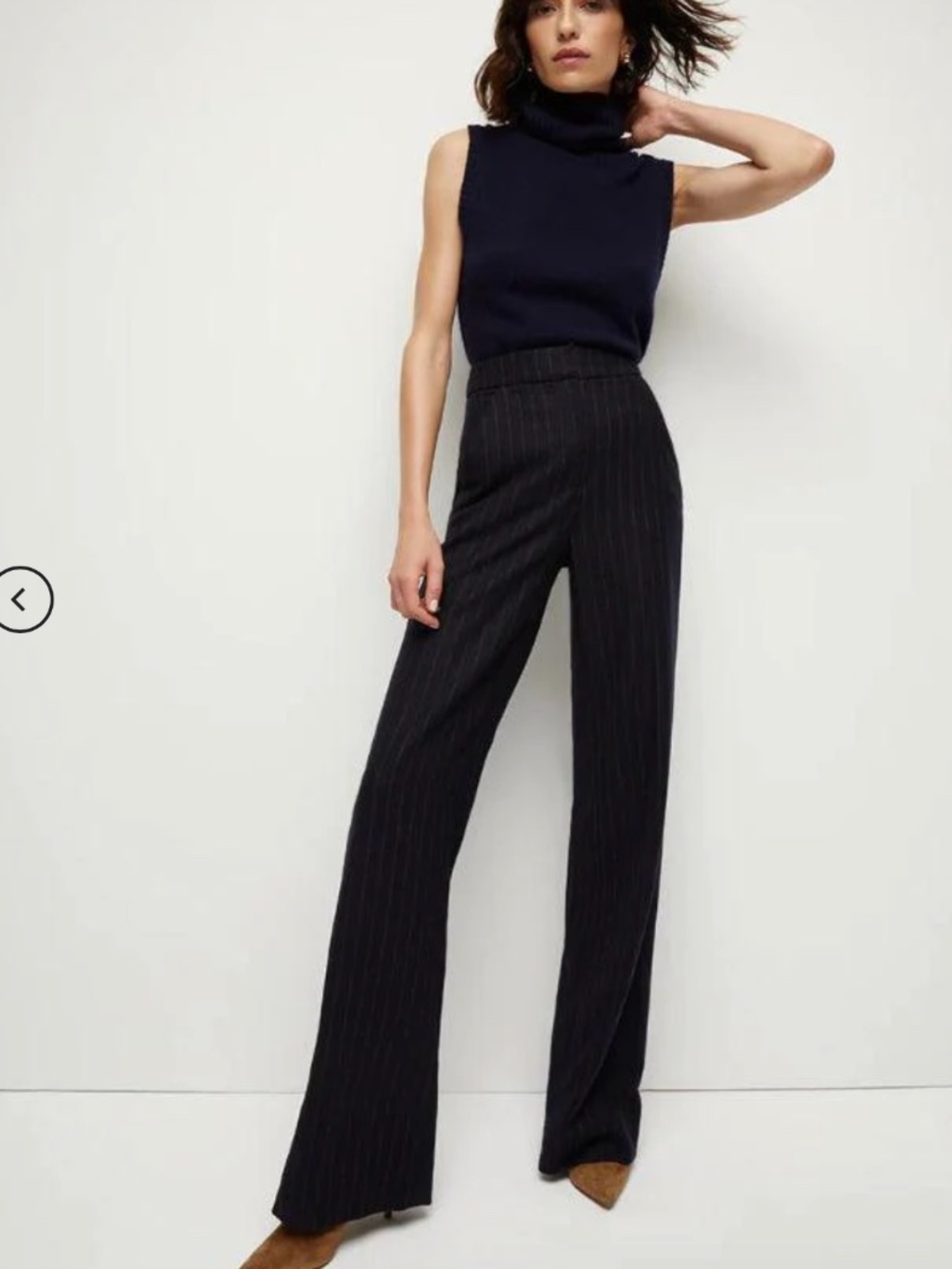 Veronica Beard Tonelli Pinstriped Wide-Leg Wool Pants Navy Size 8